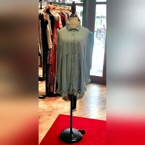 Umgee Baby Doll Button-Down Shirt/Dress with Lace Details